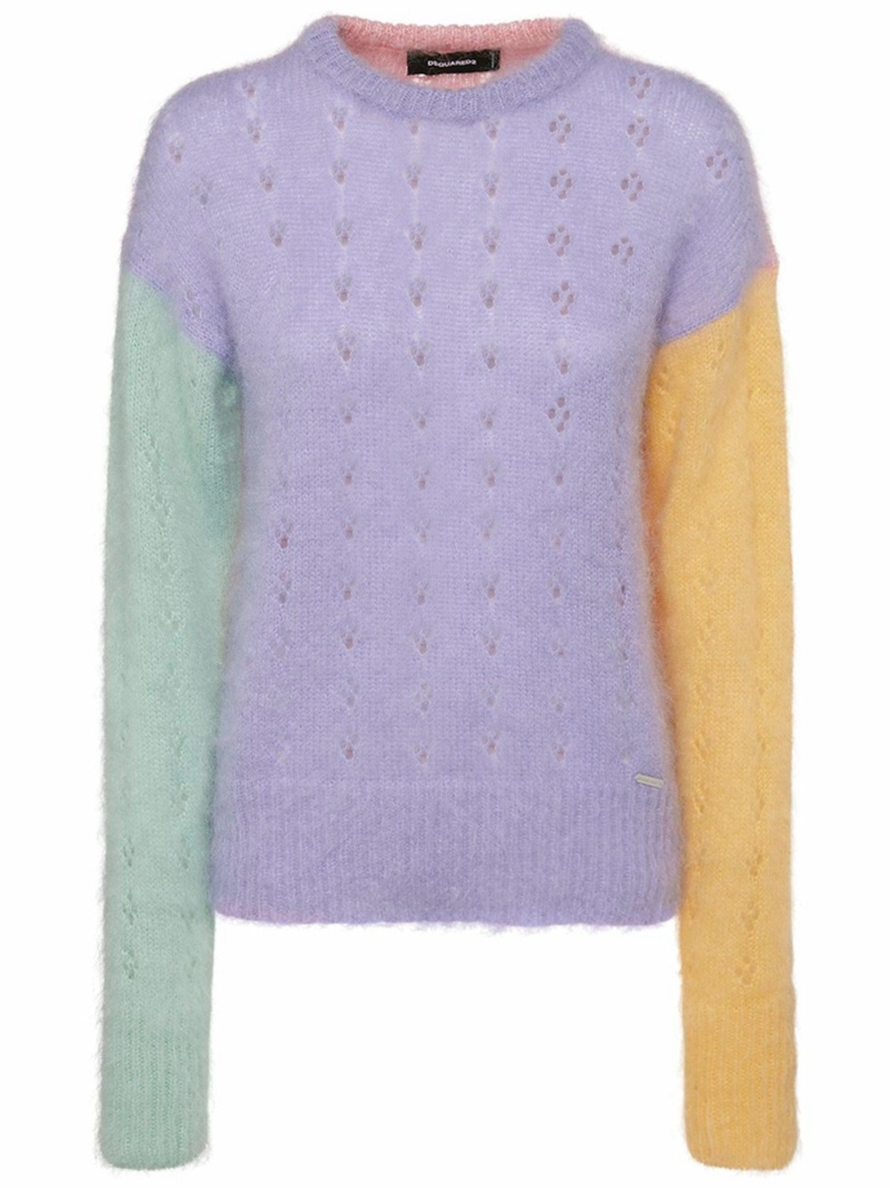 DSQUARED2 Pastel Colorblock Crew Sweater in Lavender, Mint & Yellow